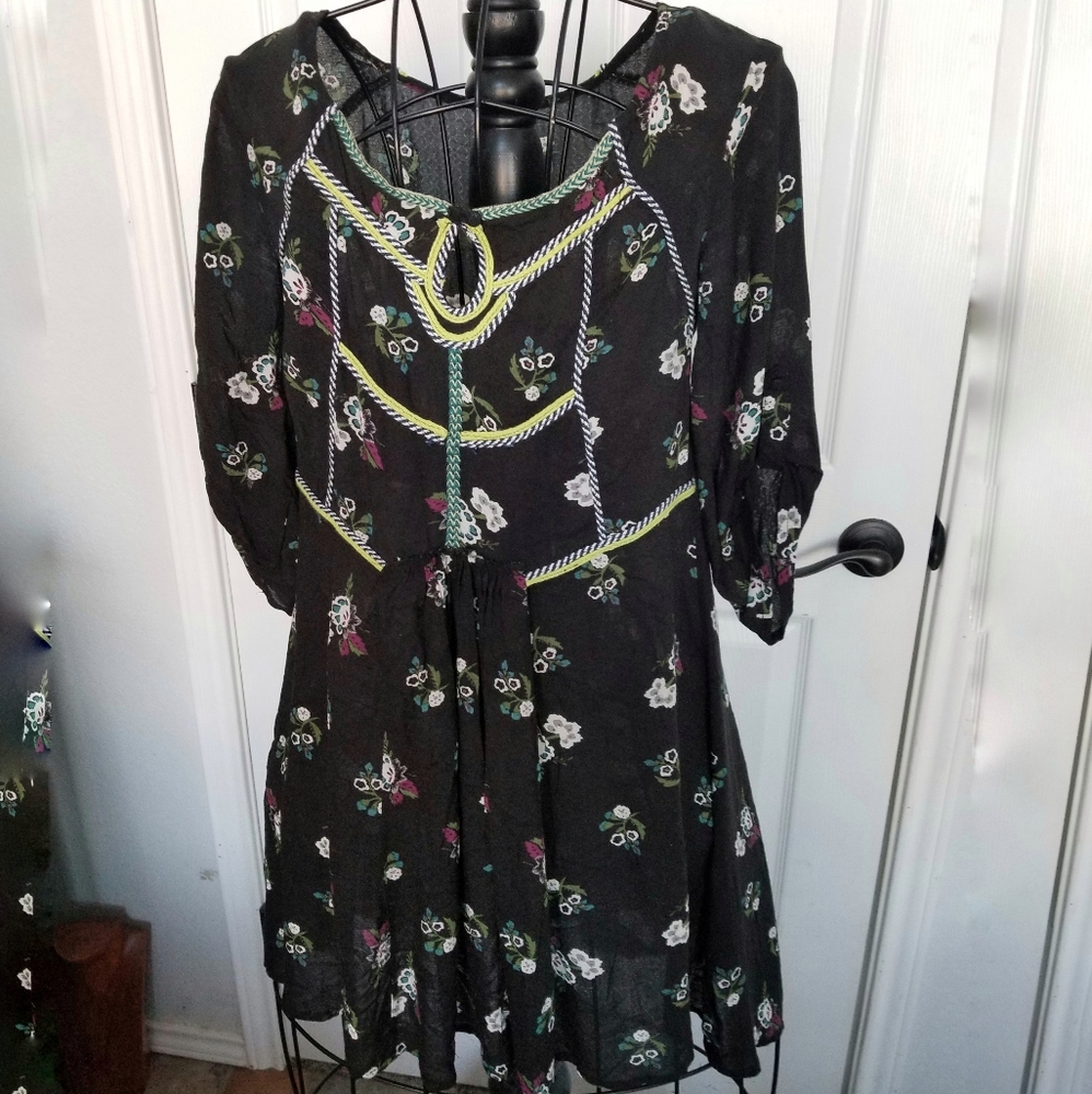 Free People black floral short dress cottagecore